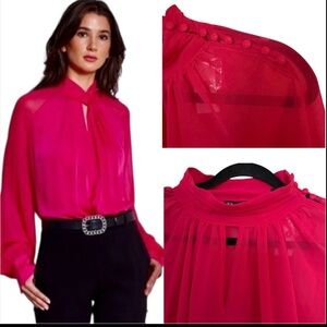 New York & Company Vibrant Pink Chiffon Keyhole Turtleneck Blouse NWT (XL) 🎁